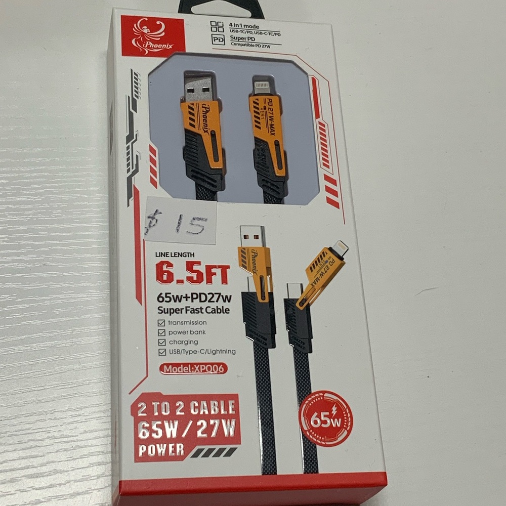 Phenix Black and Orange 6.5ft Fast Charging Cable